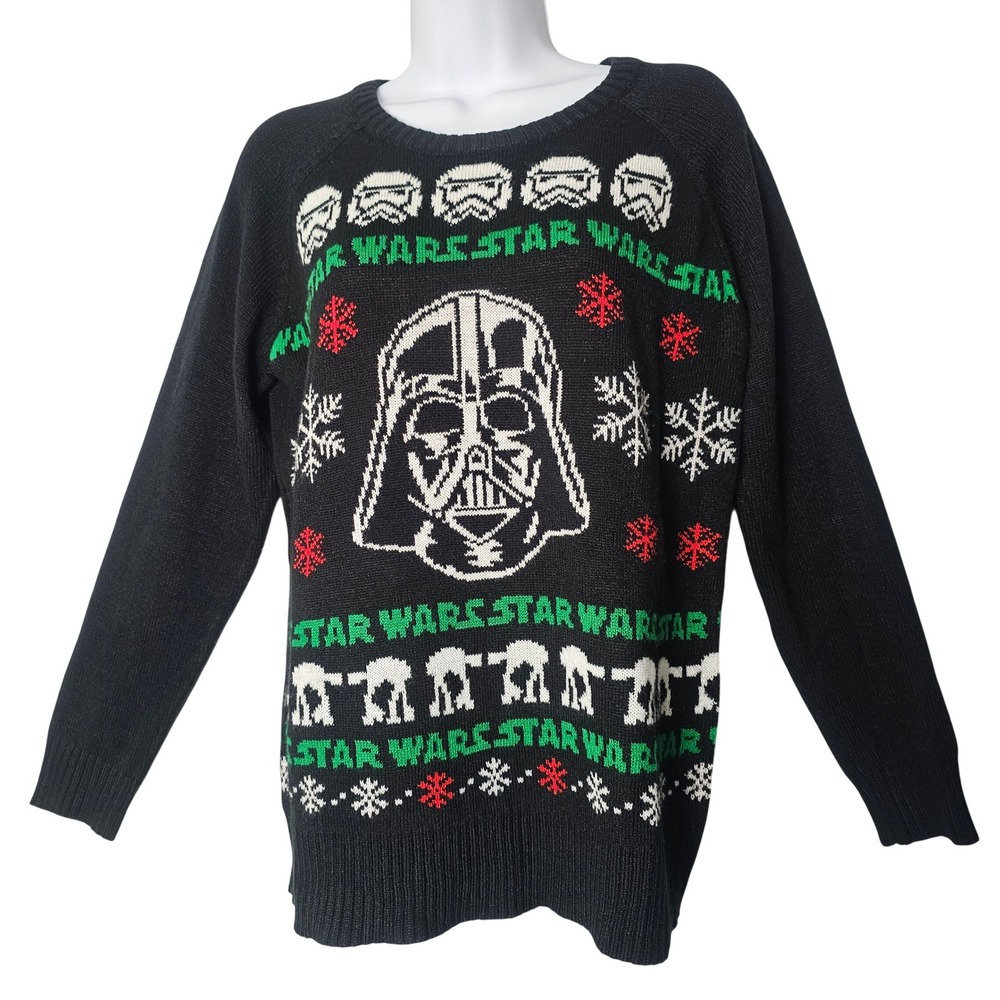 Star Wars Darth Vader Stormtrooper Ugly Christmas Sweater Knit Black Adult M‎